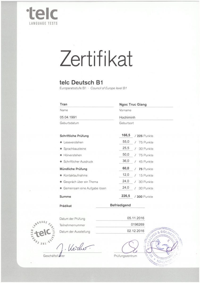 Chứng chỉ B1 tiếng Đức