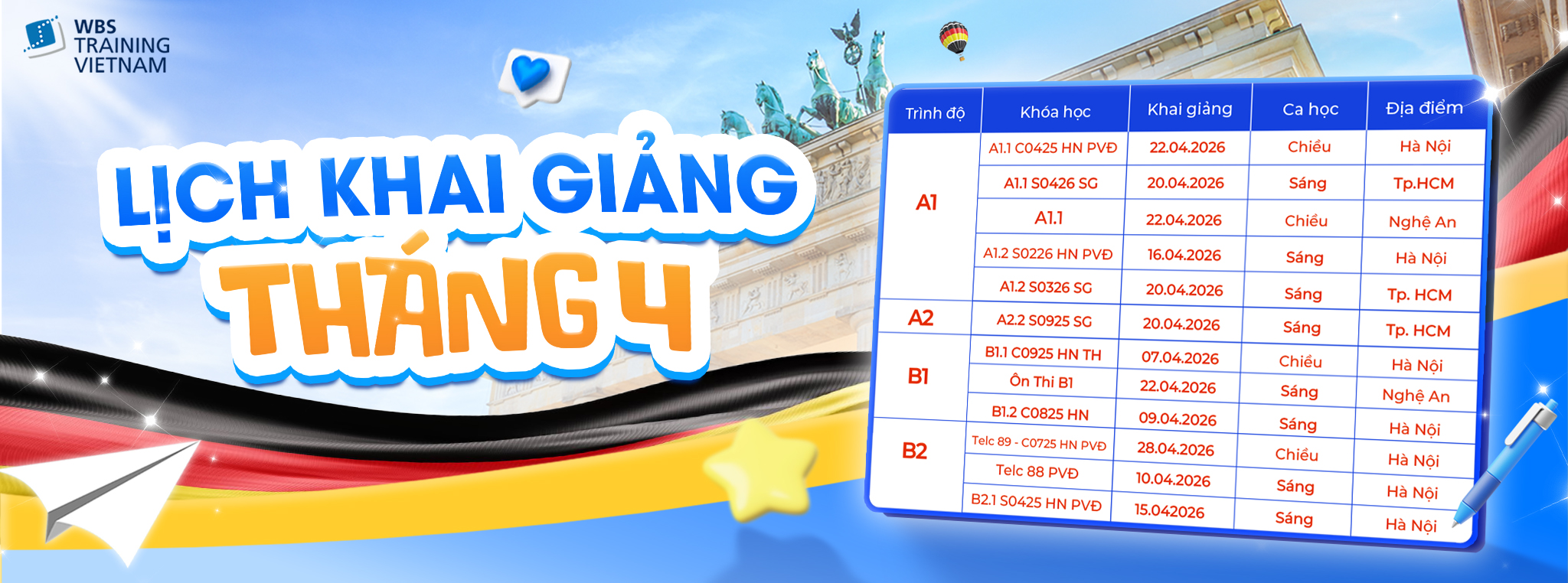 LỊCH KHAI GIẢNG THÁNG 4 CỦA WBS TRAINING VIETNAM