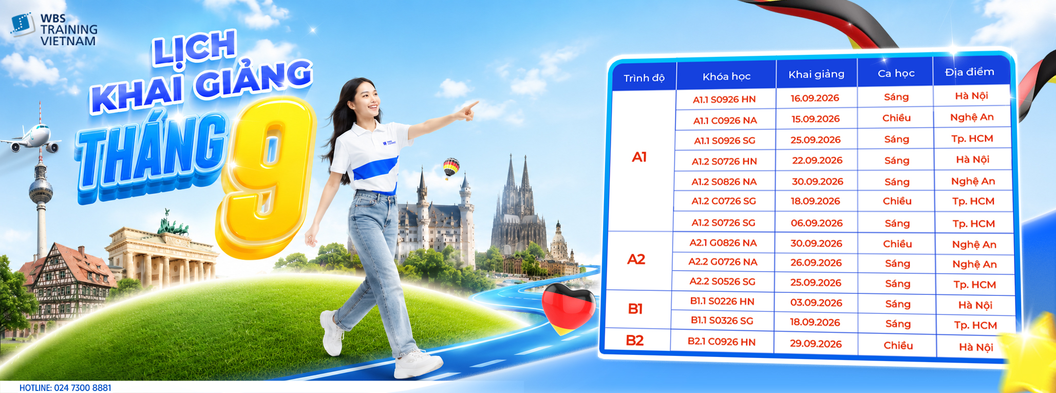 Lịch khai giảng lớp học tiếng Đức tại WBS